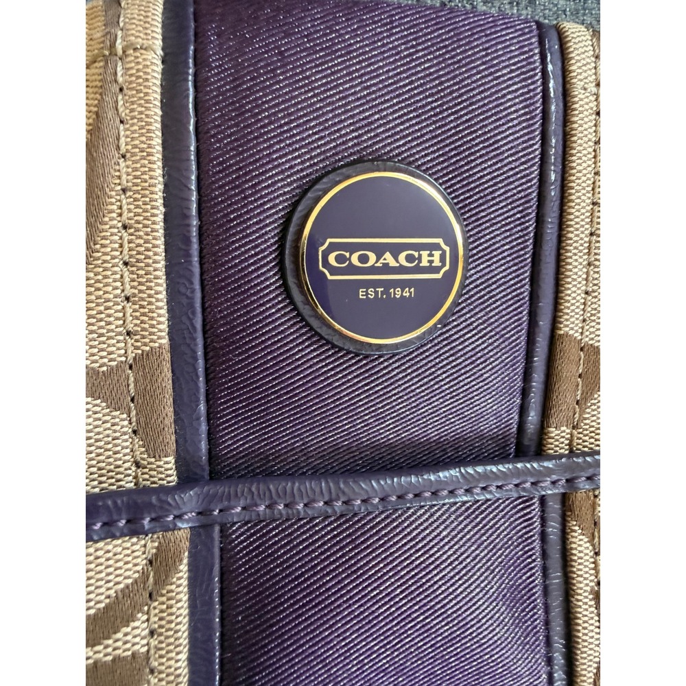Coach Signature Khaki jaquard  Purple Canvas Tote Bag & Wallet Set F25771  READ - Picture 4 of 16